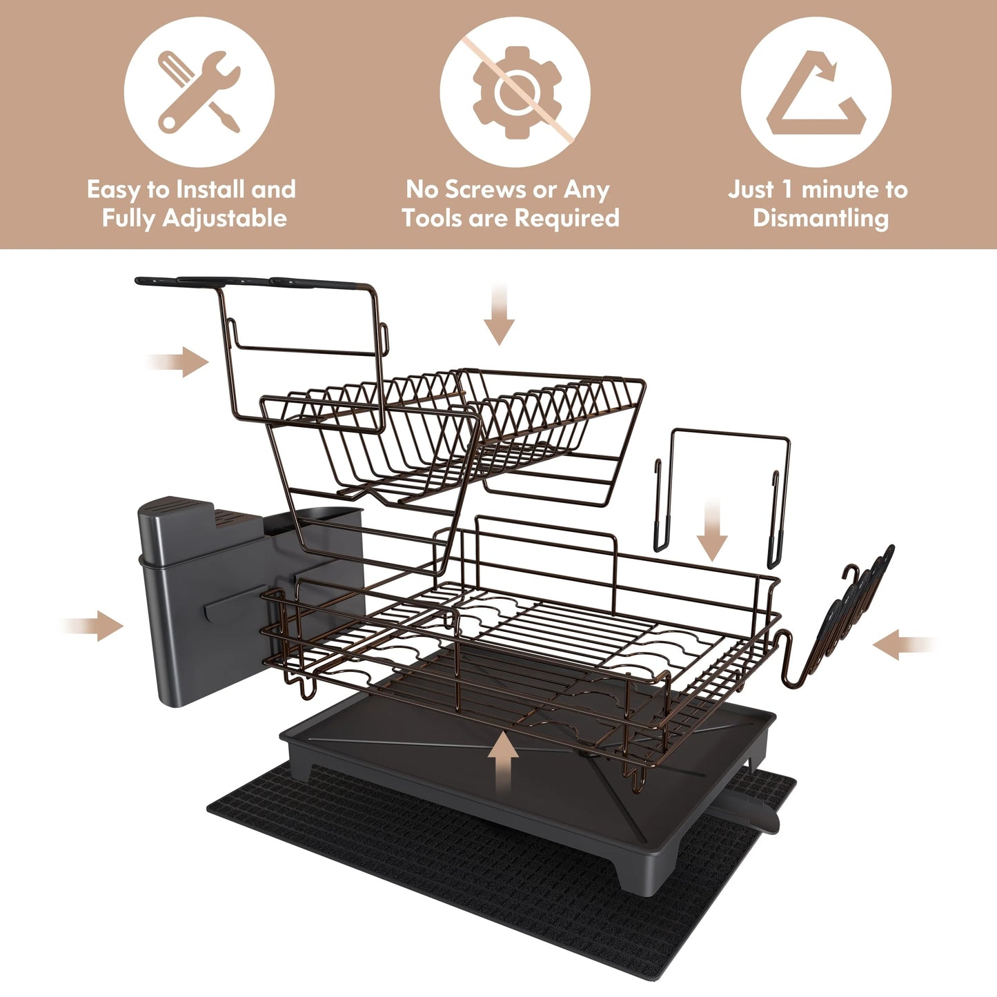 JASIWAY 2 Tier Kitchen Stainless Steel Dish Rack