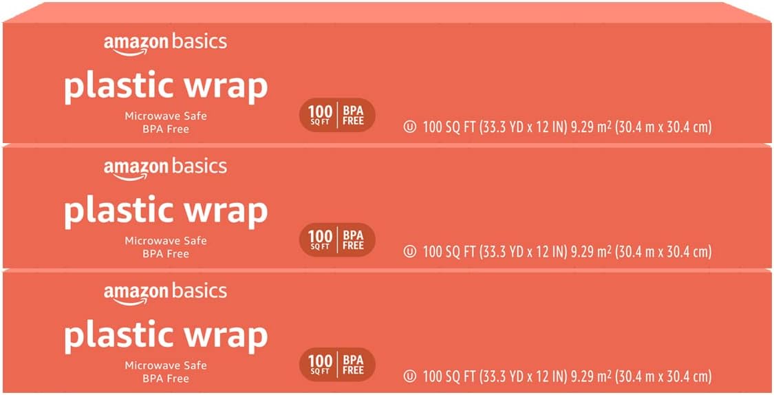 Amazon Basics Plastic Food Wrap, BPA Free, Microwavable, 200 Sq Ft, Pack of 1