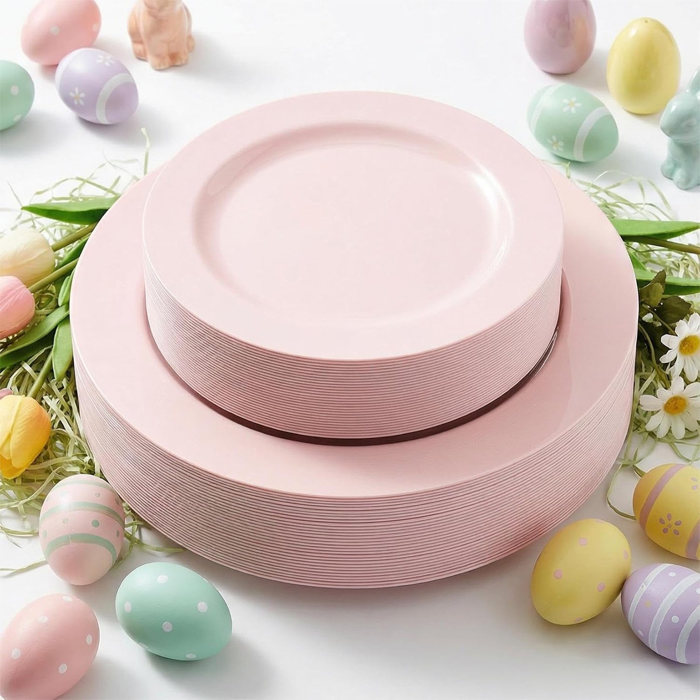 FLOWERCAT 60PCS White Plastic Plates - Heavy Duty White Disposable Plates for Easter Party/Wedding -serve for 30 guests Include 30PCS 10.25" & 30PCS 7.5" Plates for Party