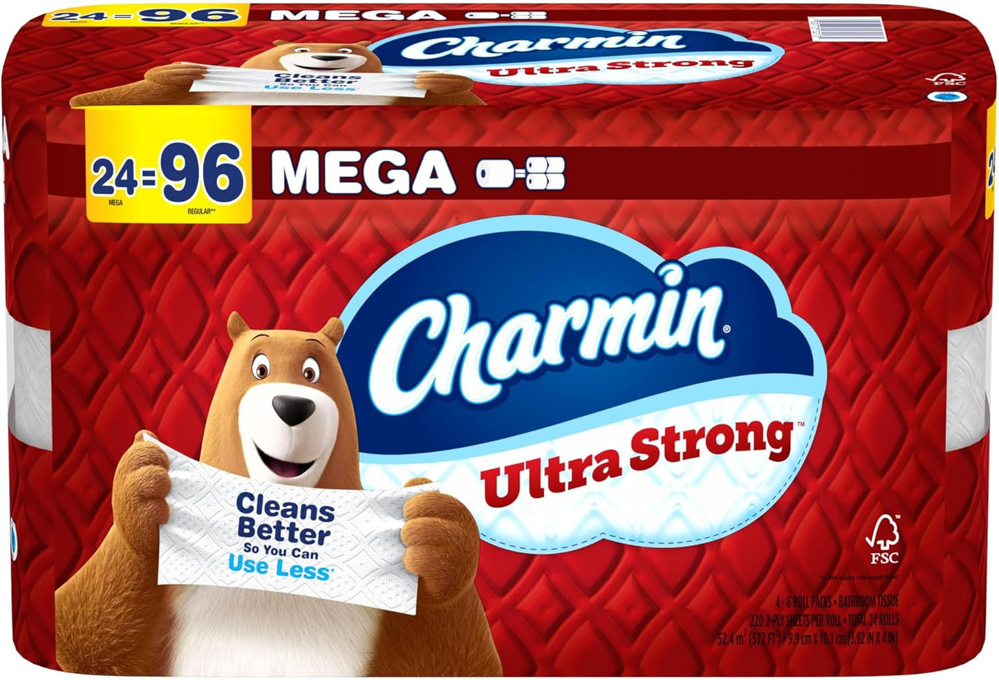 Charmin Ultra Strong Toilet Paper, 6 Mega = 24 Regular Rolls, 2-Ply, White