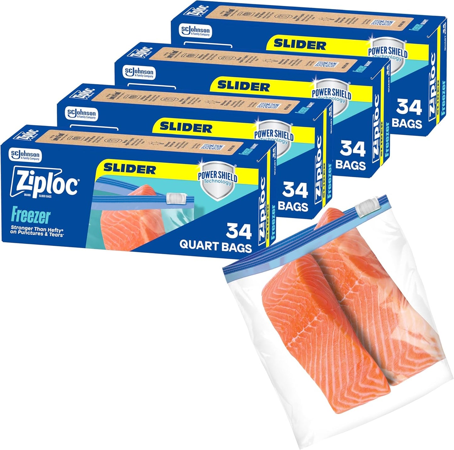 Ziploc Quart Food Storage Freezer Slider Bags, 136ct Total, Durable, 34 Count, 4 Pack