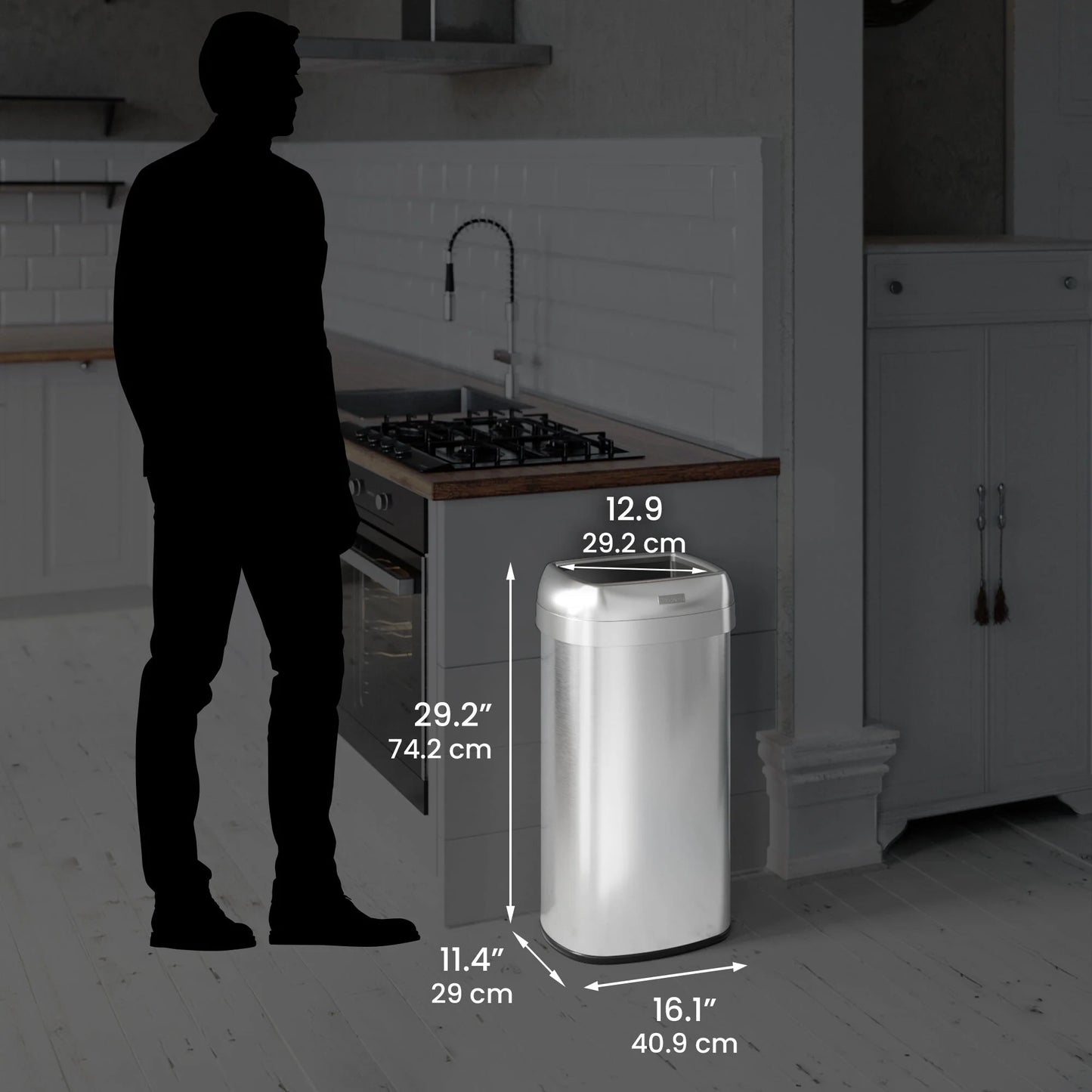 iTouchless 16 Gal Stainless Steel Oval Open Top Trash Can with Filters