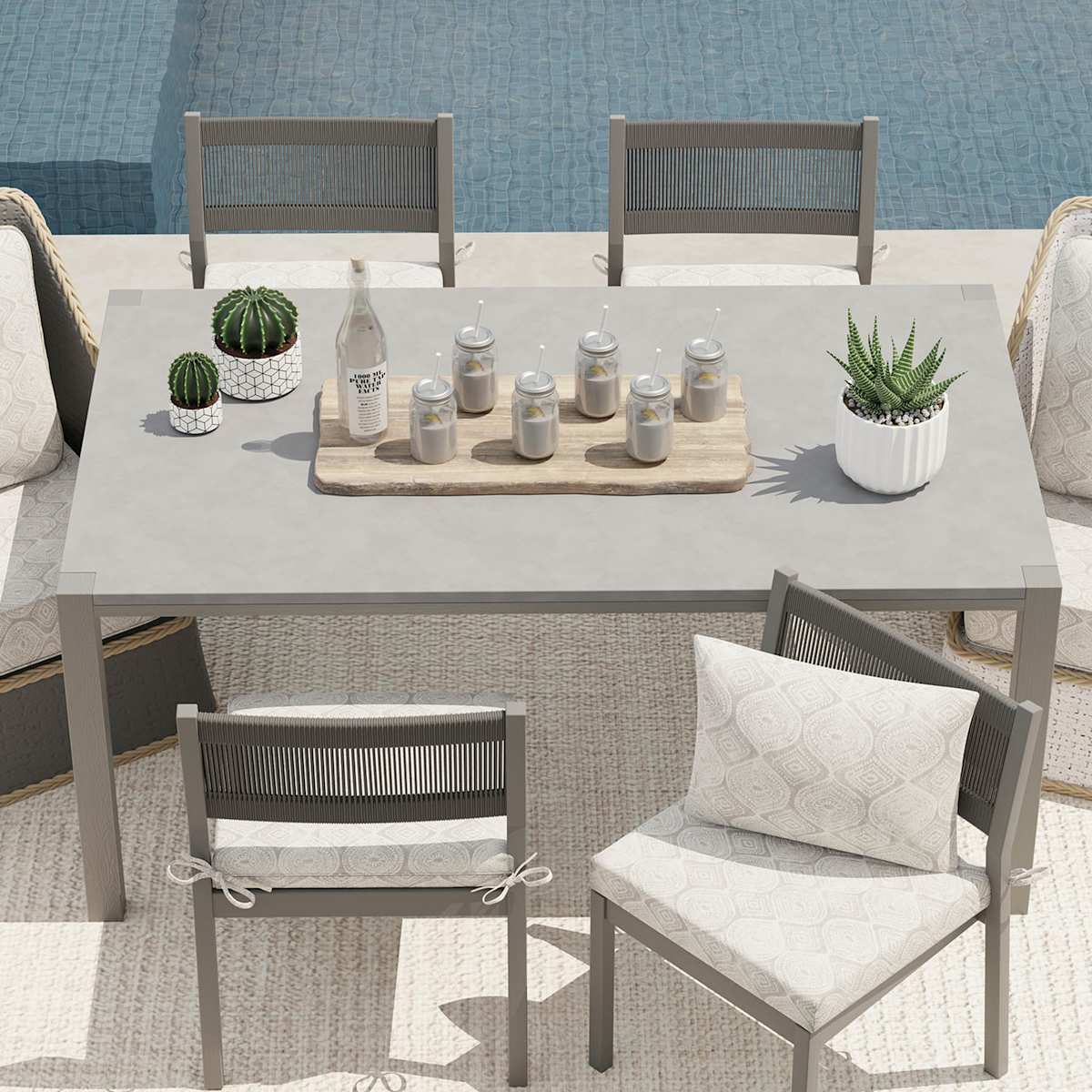 Grey Patna Geo Outdoor Square Seat Cushion