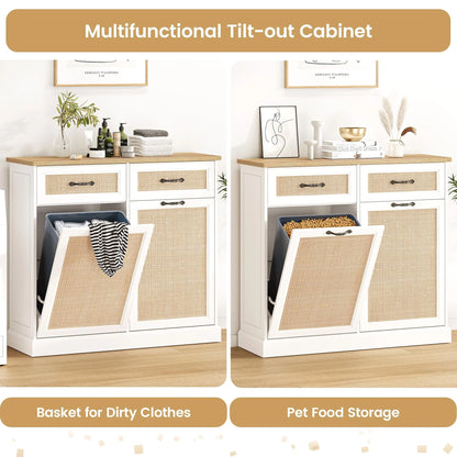 Rattarn Kitchen Tilt Out Trash Can Cabinet with Drawer