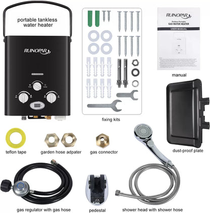 Portable Water Heater Propane Tankless - 6L 1.58GPM RV on demand Hot Gas Outdoor Digital Display Water Heater for Camping ,Boat,Cabins