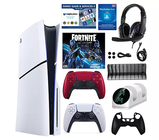 Clearance Sale PS5 Slim 1TB Disc or Digital Console with Fortnite Accs & 2 Controllers