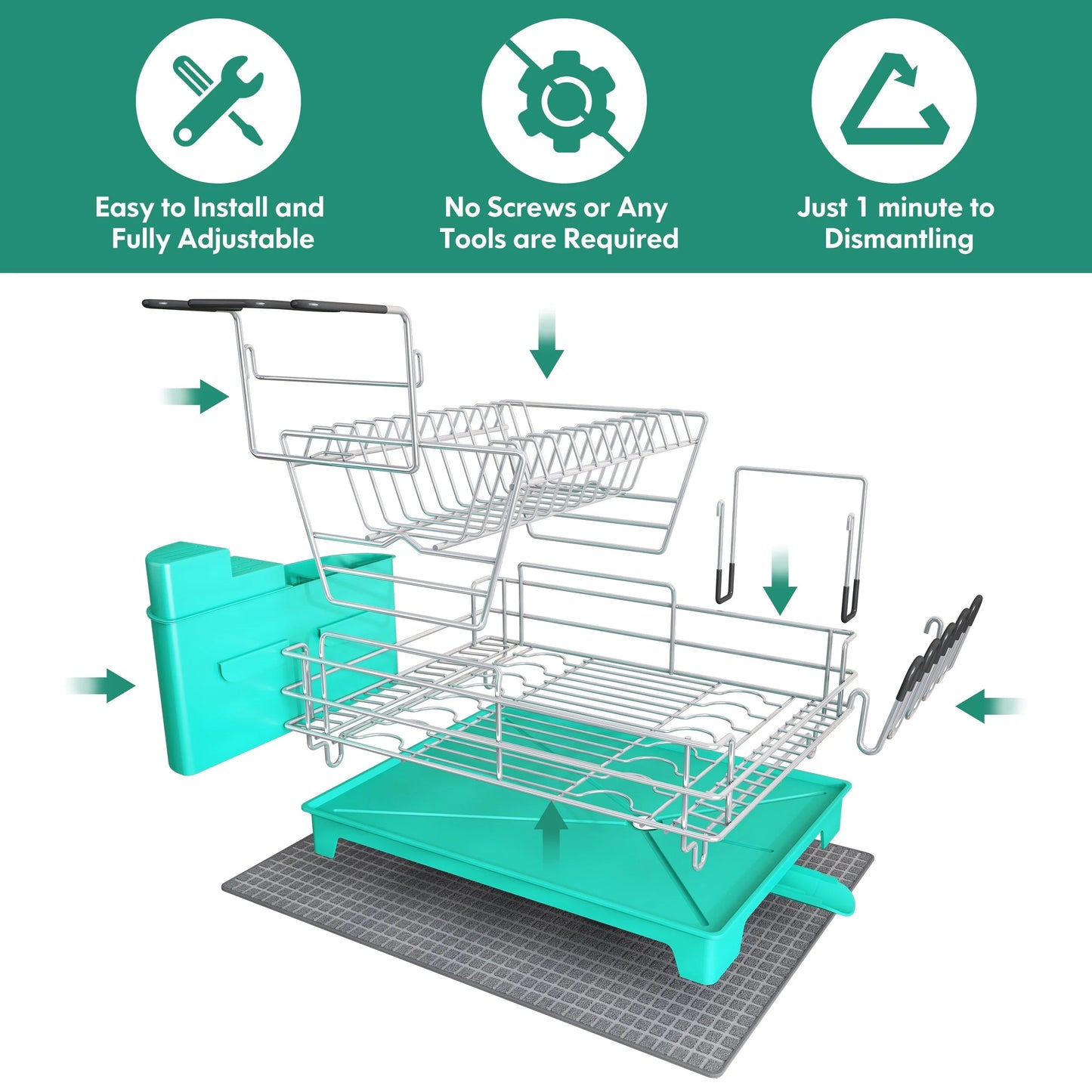 JASIWAY 2 Tier Kitchen Stainless Steel Dish Rack