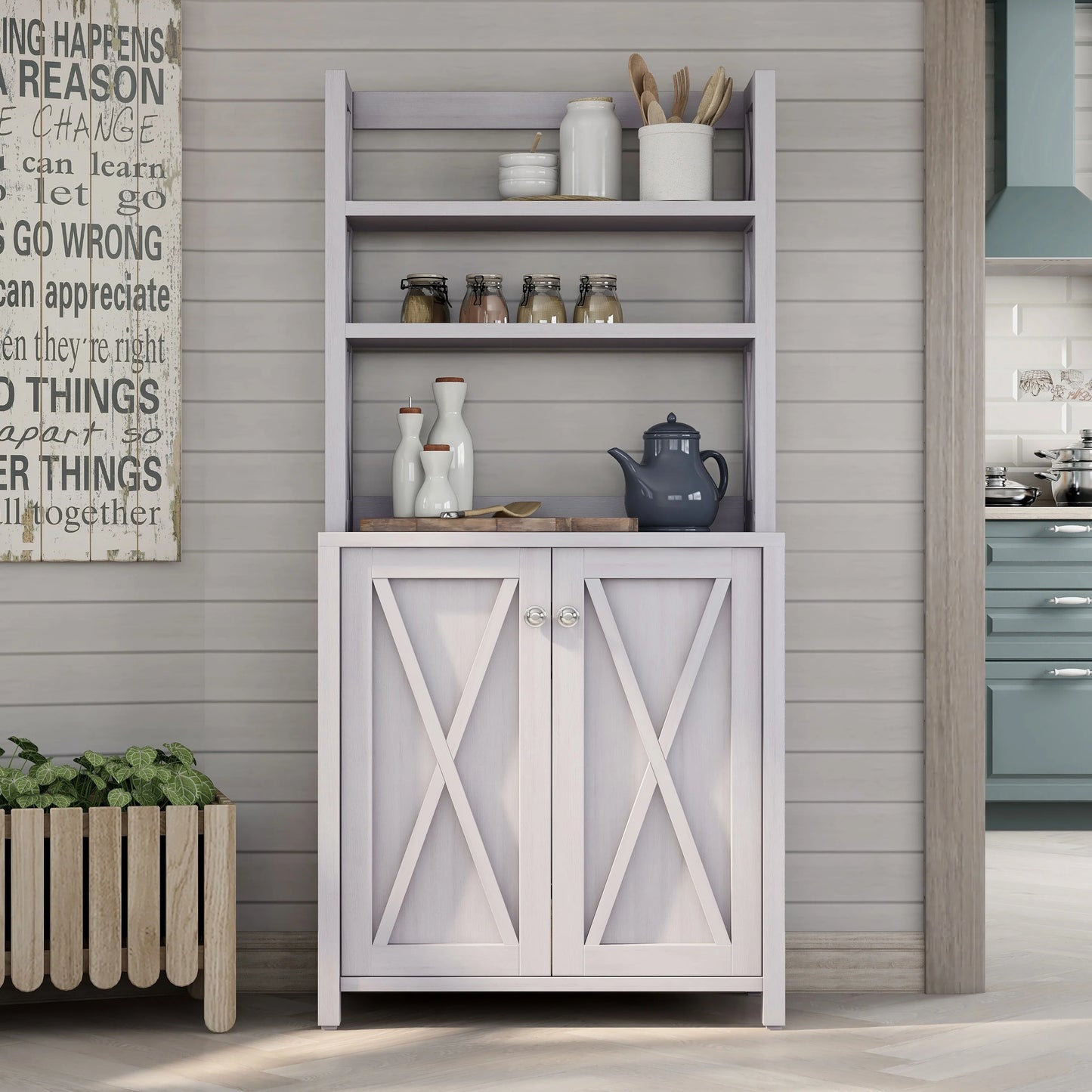 Figg Rustic Wood Multi-shelf Microwave Cabinet by Furniture of America