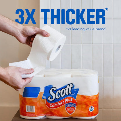 Scott ComfortPlus Toilet Paper, 12 Double Rolls, 231 Sheets per Roll, Septic-Safe, 1-Ply Toilet Tissue