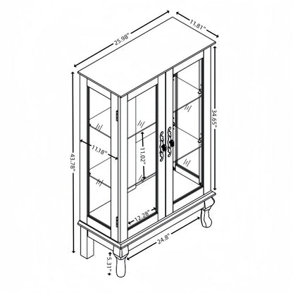 Curio Cabinet with Tempered Glass Doors and Adjustable Shelves Light Bulb Included