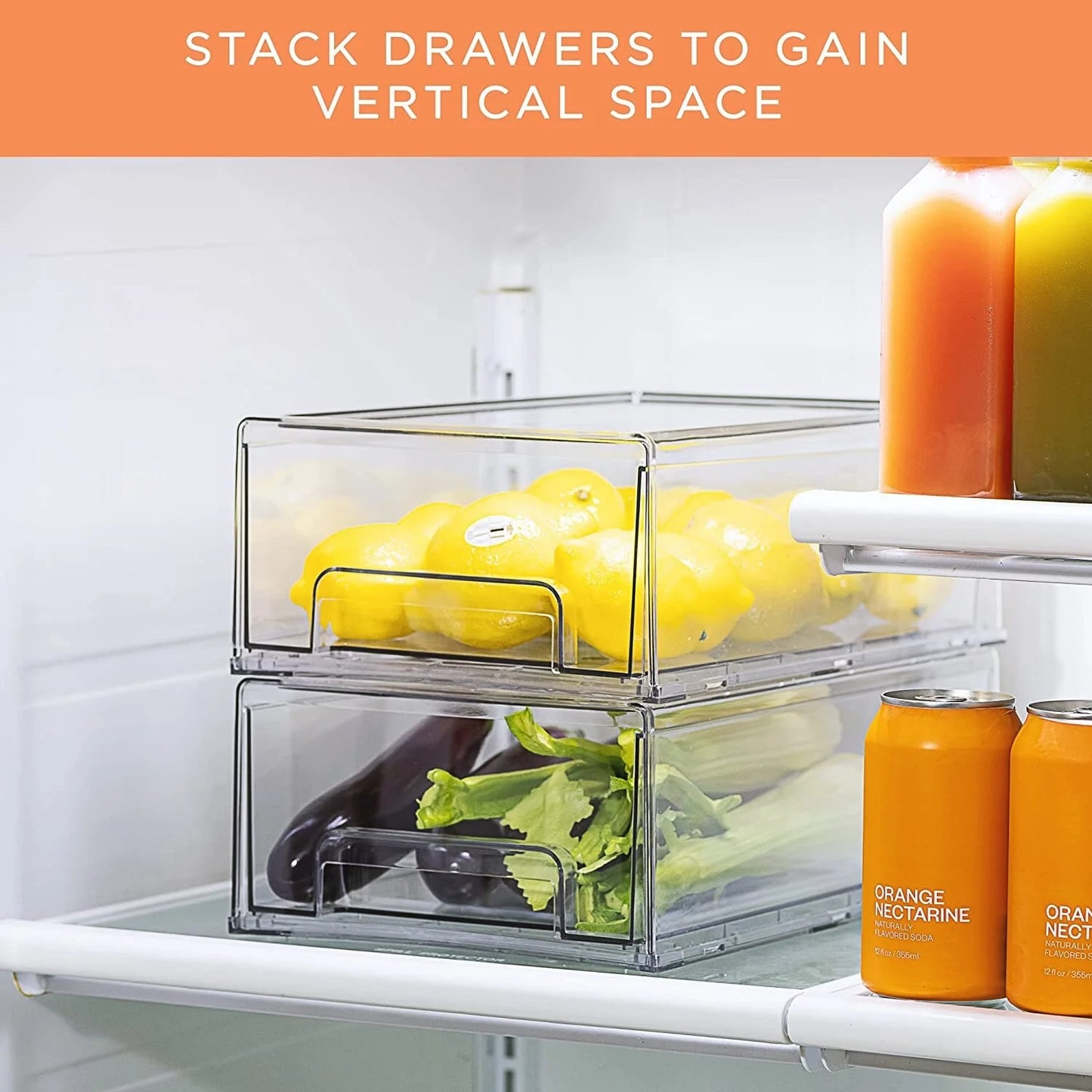 Sorbus Fridge Drawers - Clear Stackable Pull Out Refrigerator Organizer Bins 2 Pack, Medium