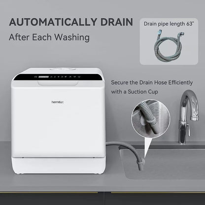 Hermitlux Countertop Dishwasher, 5 Washing Programs Portable Dishwasher With 5-Liter Built-in Water Tank, No Hookup Needed