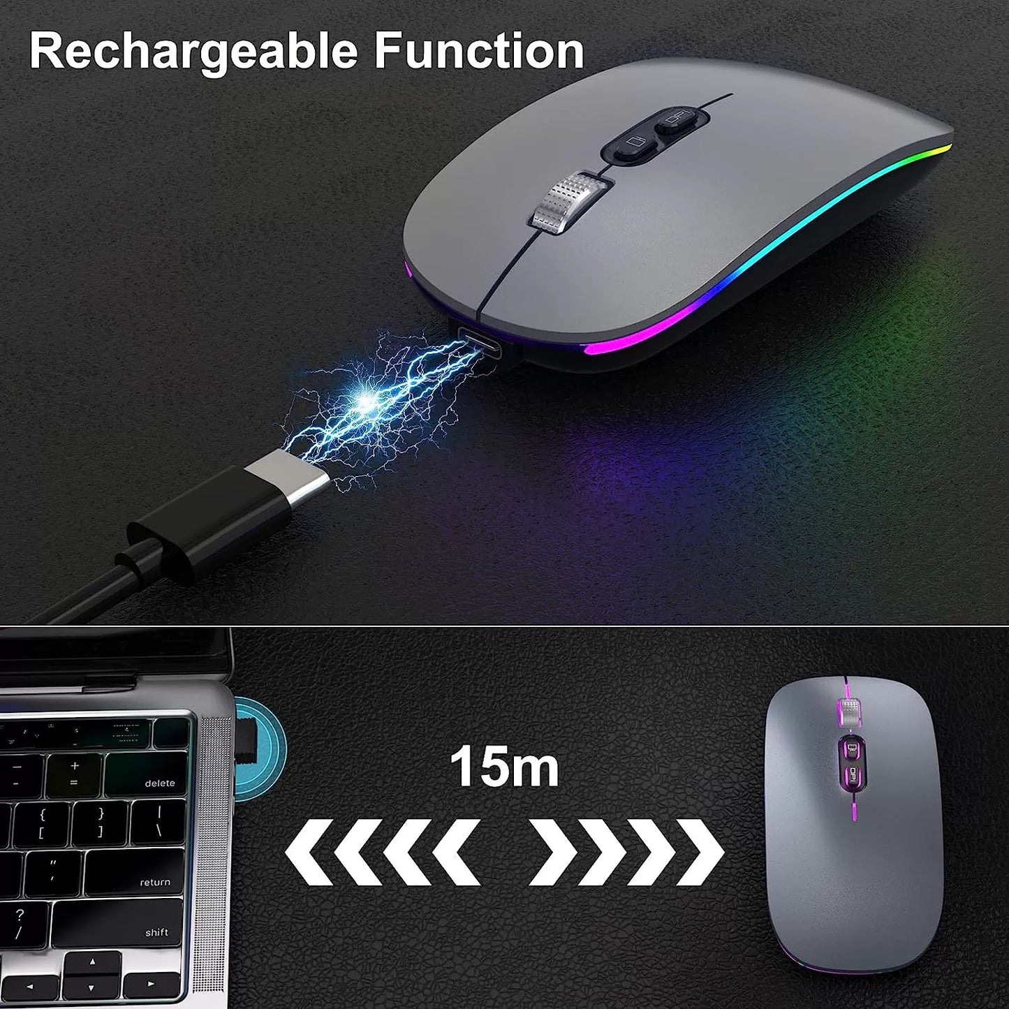 [Upgrade] LED Wireless Mouse, Slim Silent Mouse 2.4G Portable Mobile Optical Office Mouse with USB & Type-c Receiver, 3 Adjustable DPI Levels for Notebook, PC, Laptop, Computer, MacBook (Pink)