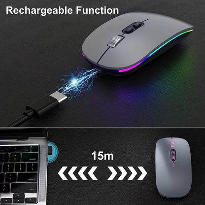 [Upgrade] LED Wireless Mouse, Slim Silent Mouse 2.4G Portable Mobile Optical Office Mouse with USB & Type-c Receiver, 3 Adjustable DPI Levels for Notebook, PC, Laptop, Computer, MacBook (Pink)