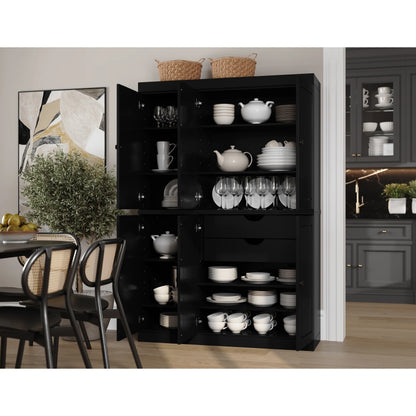 Palace Imports 100% Solid Wood China Pantry with Glass or Solid Wood Doors and 2-Drawers - 48.5" x 71.5"