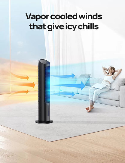 Dreo Evaporative Air Cooler, 40” Cooling Fans that Blow Cold Air, 2023 Upgrade with 80° Oscillating, Removable Water Tank, Ice Packs, Remote Control, 4 Speeds, 7H Timer, Swamp Cooler for Bedroom