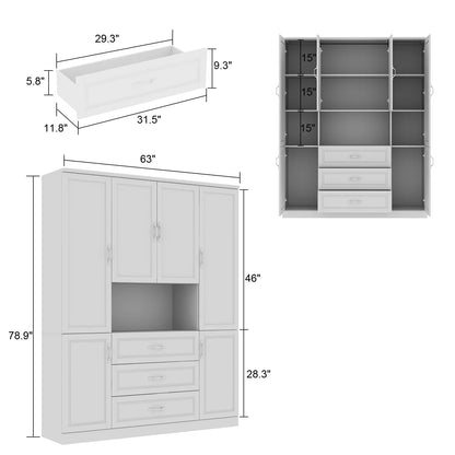 78.7"Modular White Curio Bookcase Cabinet w/Glass Doors Buffet Display