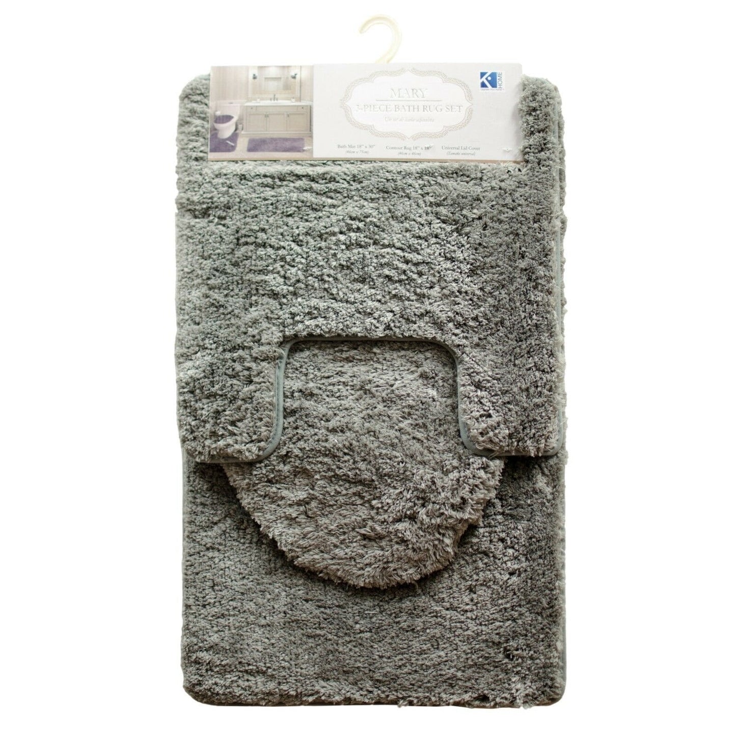Queen Mary 3 Piece Bathroom Rug Set, Luxury Soft Plush Bath Mat, Contour Rug, Lid Cover, Non-Slip