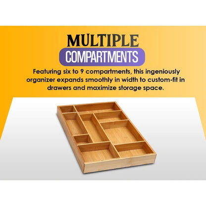 YBM HOME Bamboo Drawer Organizer with 9 Compartment Organization Tray