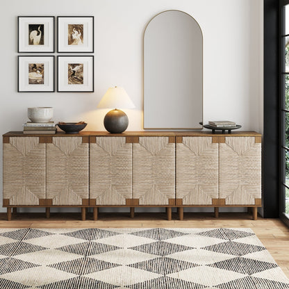 Nathan James Beacon Wood Accent Cabinet with Seagrass Doors and Adjustable Shelf