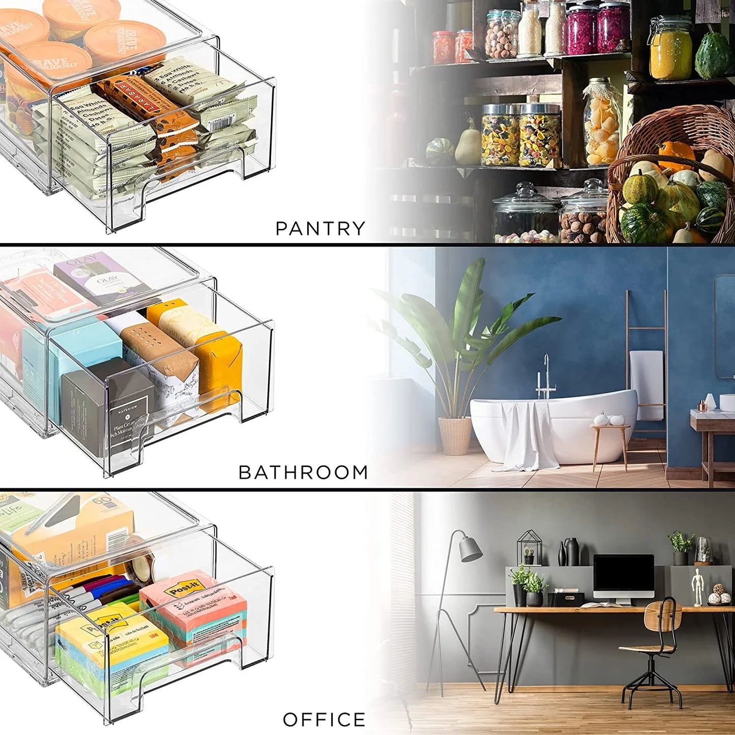 Sorbus Fridge Drawers - Clear Stackable Pull Out Refrigerator Organizer Bins 2 Pack, Medium