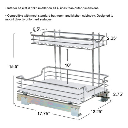 Household Essentials 2-Tier Steel Pull-Out/Slide-Out Storage Organizer with Plastic Liners