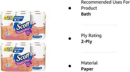 Scott ComfortPlus Toilet Paper, 12 Double Rolls, 231 Sheets per Roll, Septic-Safe, 1-Ply Toilet Tissue
