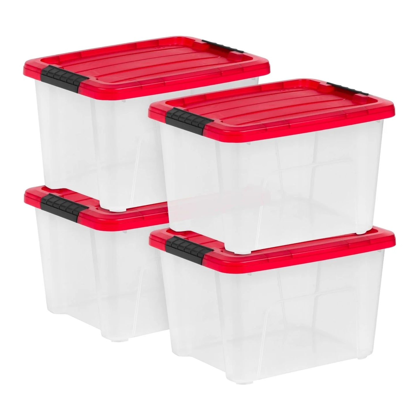 20.5 QT Stackable Holiday Storage Bins, Clear/Red (4-Pack)