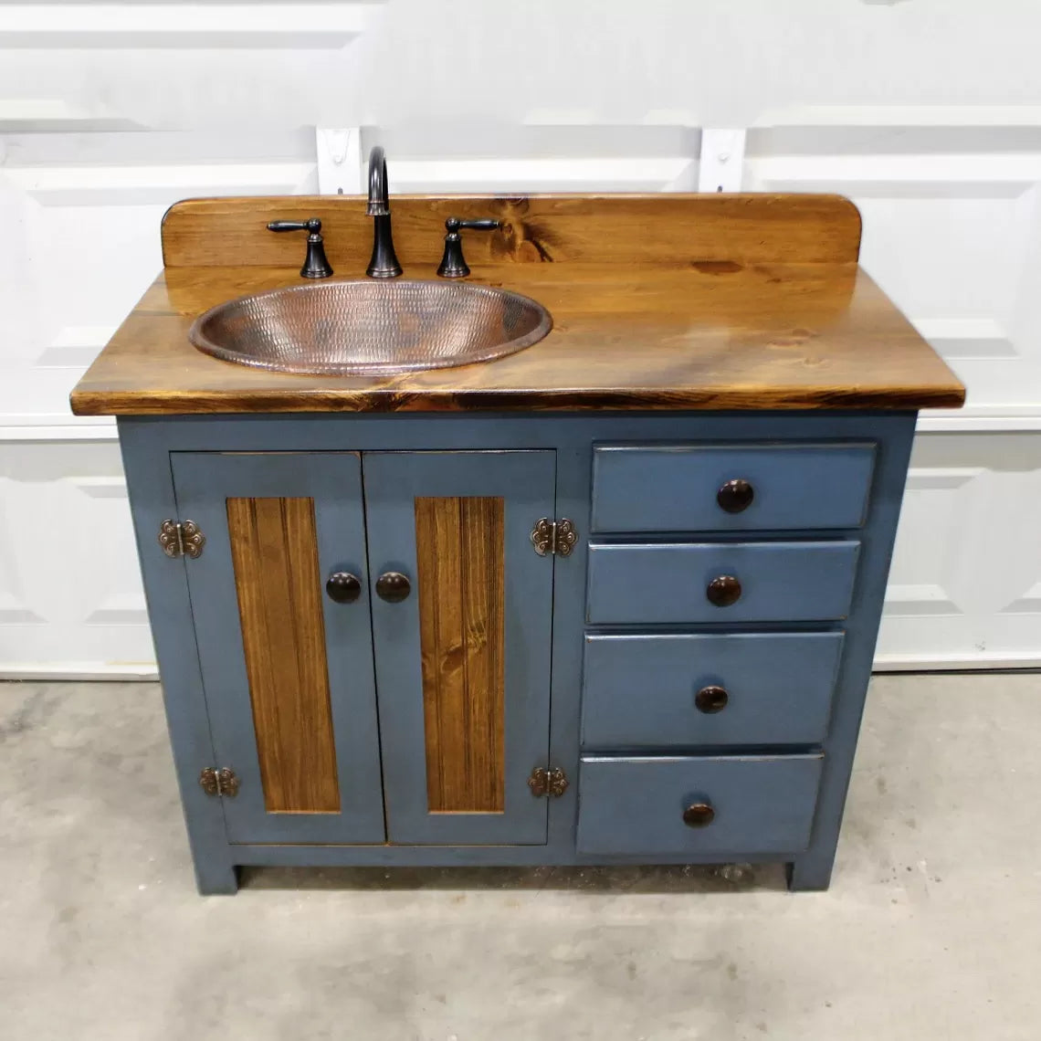 Rustic Farmhouse Vanity - Copper Sink - 42" - BLUE🔥Free shipping🔥
