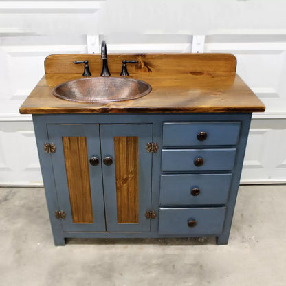 Rustic Farmhouse Vanity - Copper Sink - 42" - BLUE🔥Free shipping🔥
