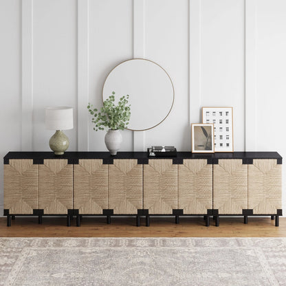 Nathan James Beacon Wood Accent Cabinet with Seagrass Doors and Adjustable Shelf