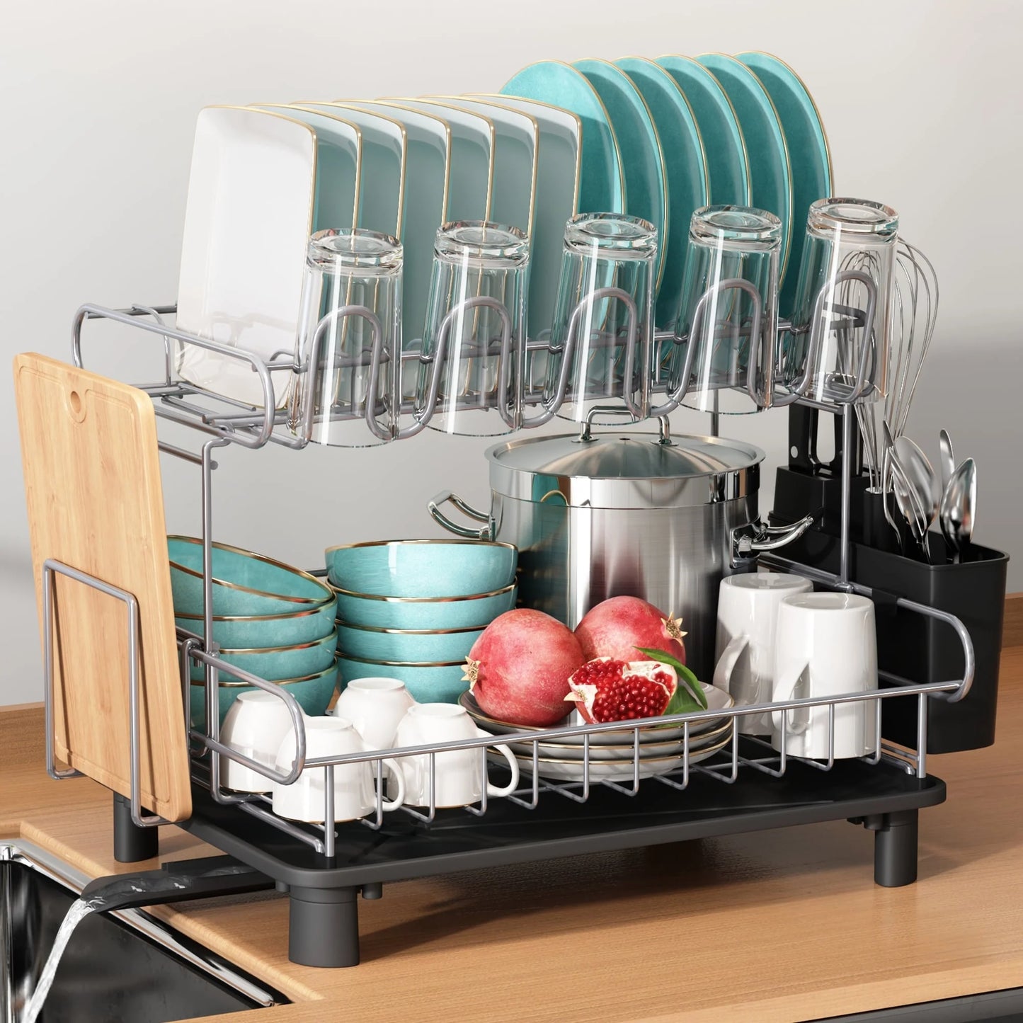 JASIWAY 2 Tier Kitchen Stainless Steel Dish Rack