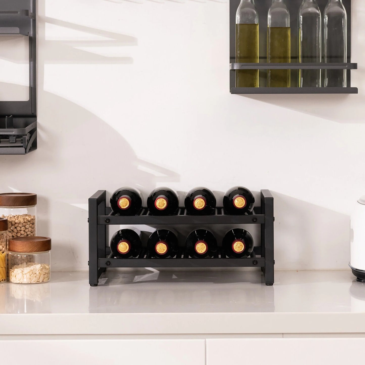 Gymax 8 Bottle Wine Rack 2 Tier Wine Display Storage Holder Countertop