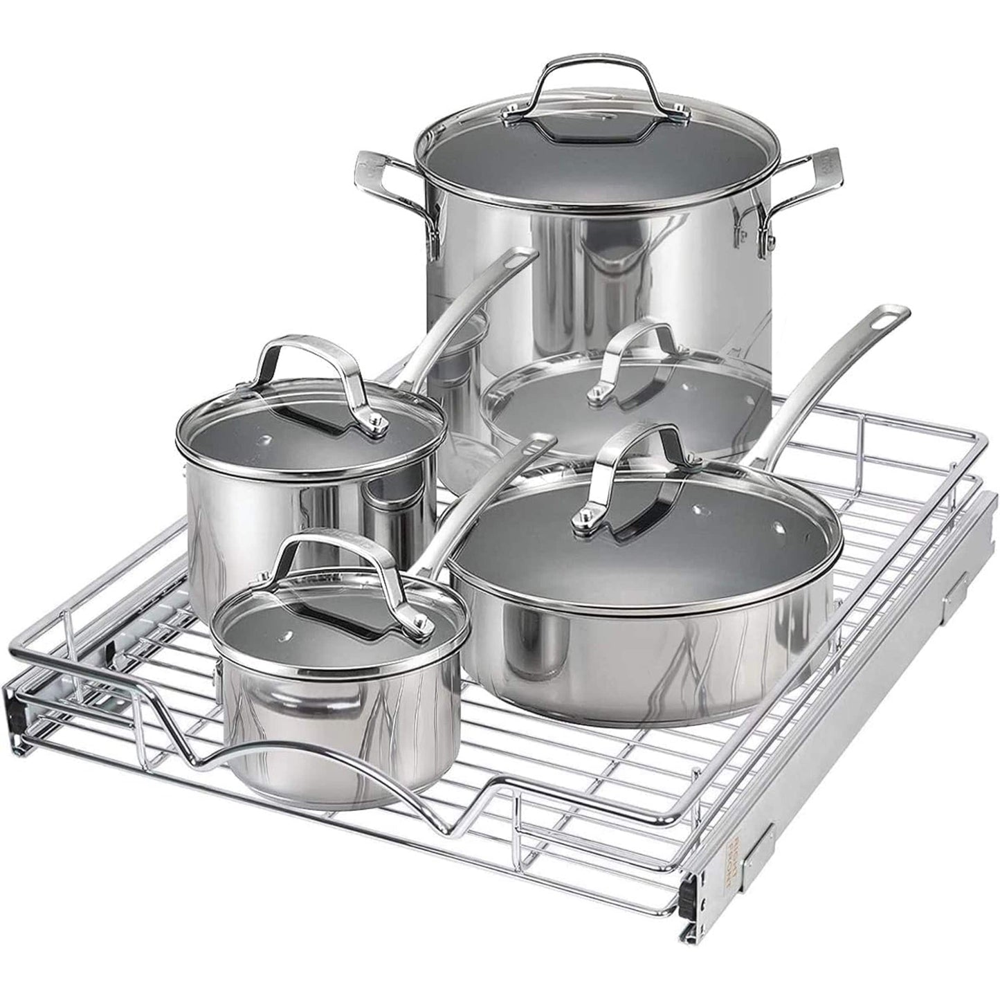 Pull Out Cabinet Drawer Organizer, Heavy Duty- Steel Metal- Chrome Finish
