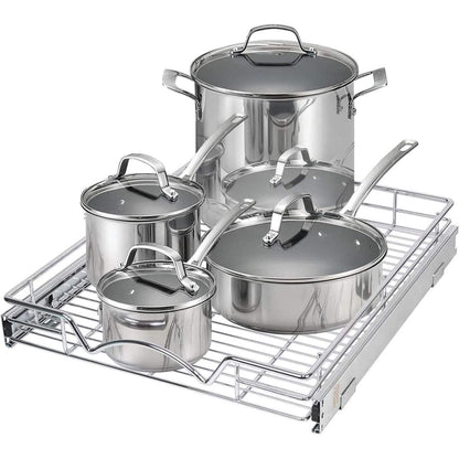 Pull Out Cabinet Drawer Organizer, Heavy Duty- Steel Metal- Chrome Finish