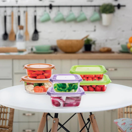 12pc Glass Food Storage Set - 370ml, 640ml, 320ml, 520ml, 400ml & 650ml