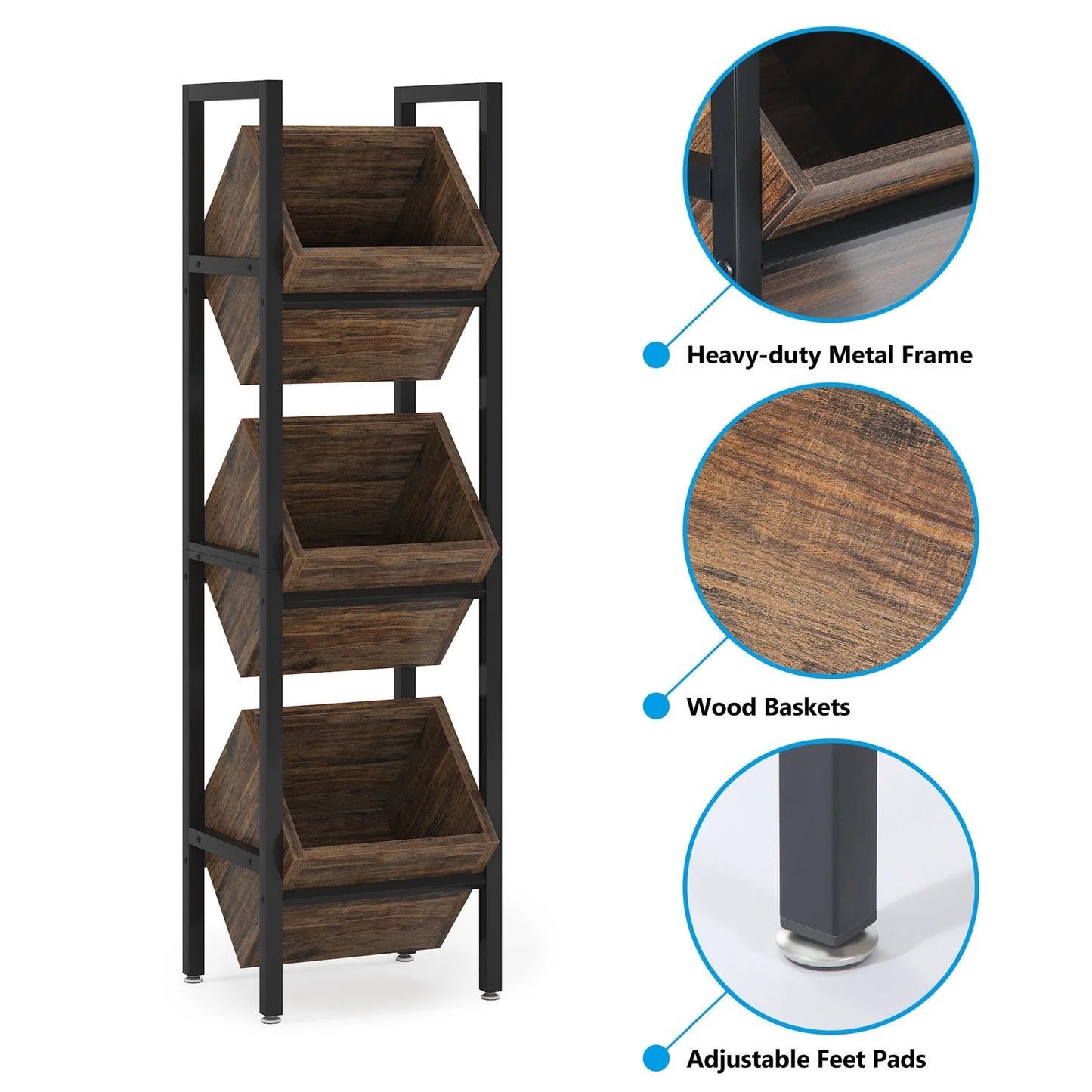 Vertical Standing Basket Storage Tower for Kitchen Bathroom Living Room