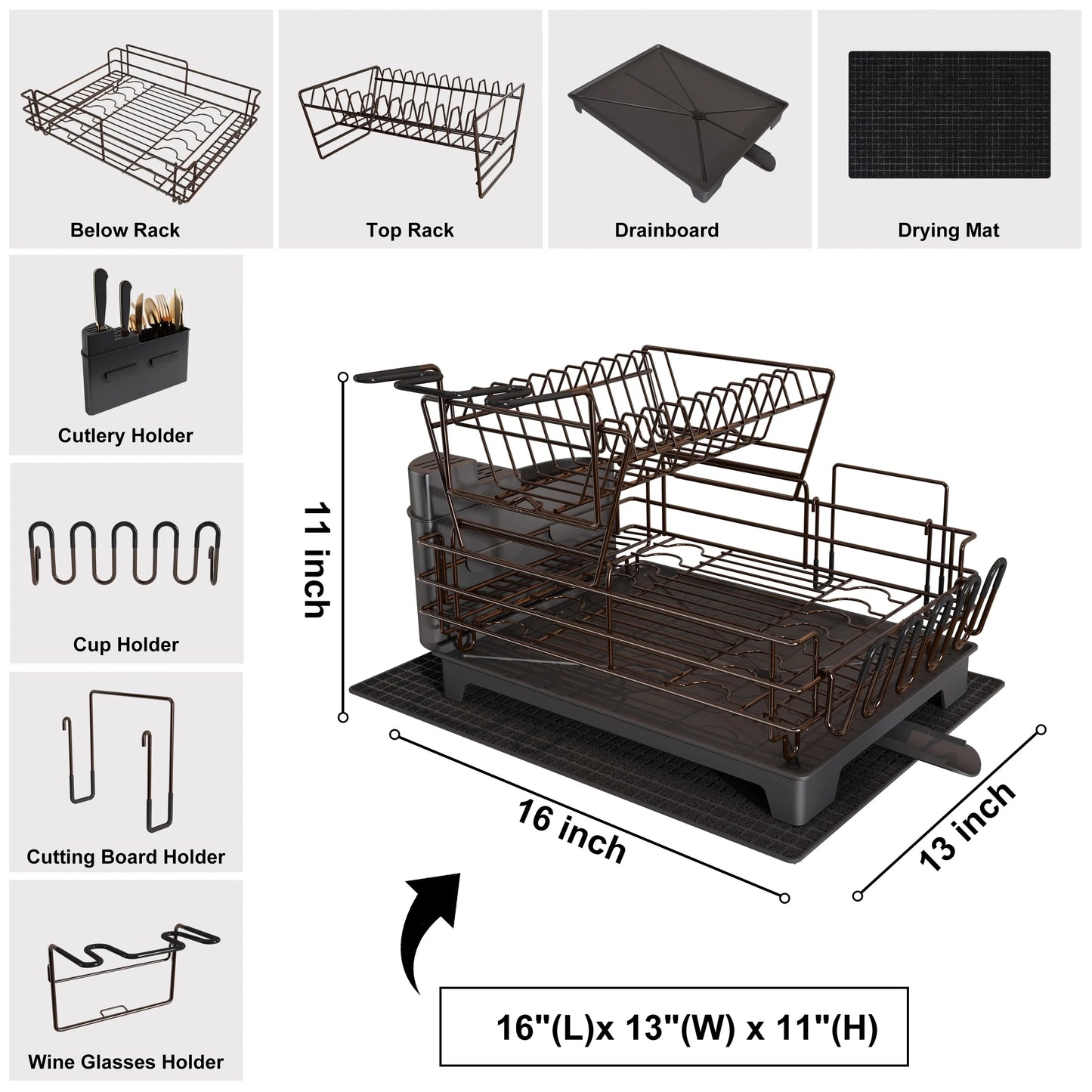 JASIWAY 2 Tier Kitchen Stainless Steel Dish Rack