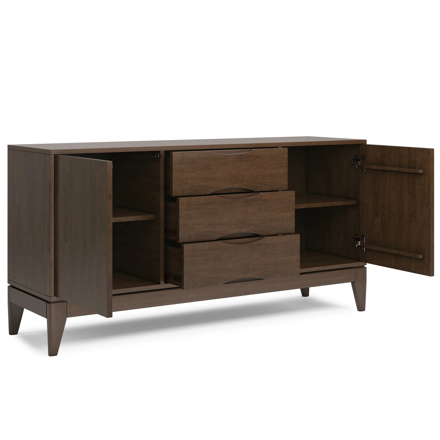 WYNDENHALL Pearson SOLID HARDWOOD 60 inch Wide Mid Century Design Sideboard Buffet in Walnut Brown - 17"d x 60"w x 30"h