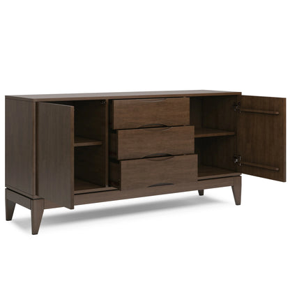 WYNDENHALL Pearson SOLID HARDWOOD 60 inch Wide Mid Century Design Sideboard Buffet in Walnut Brown - 17"d x 60"w x 30"h