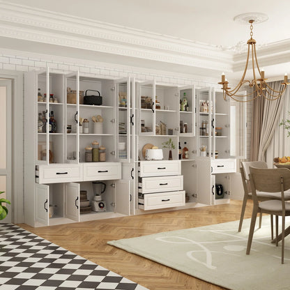 78.7"Modular White Curio Bookcase Cabinet w/Glass Doors Buffet Display