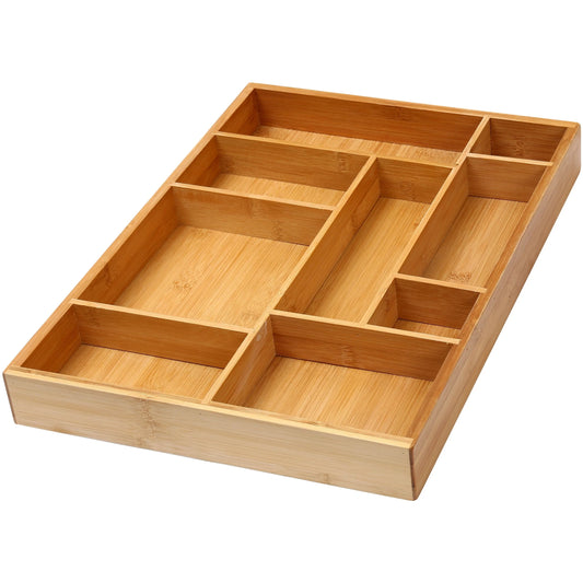 YBM HOME Bamboo Drawer Organizer with 9 Compartment Organization Tray