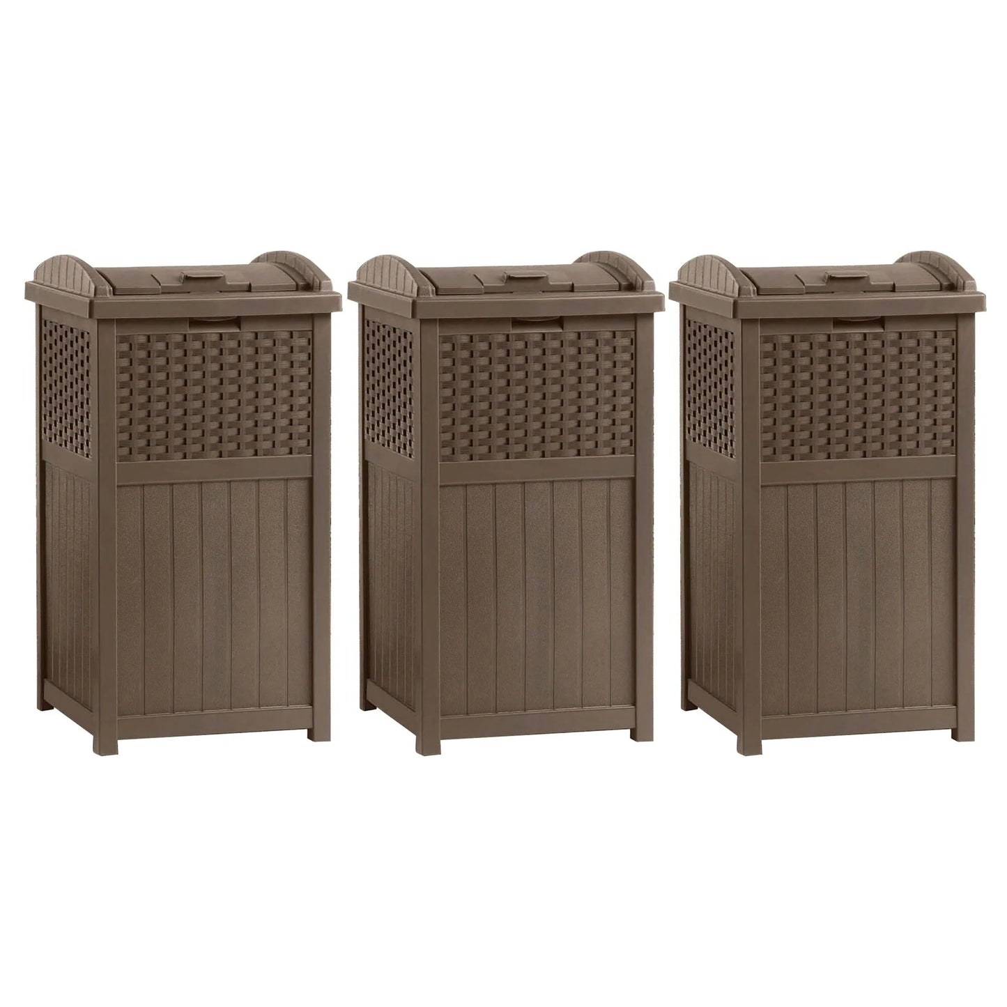 Suncast Trash Hideaway 33 Gallon Resin Wicker Outdoor Garbage Container (4 Pack)