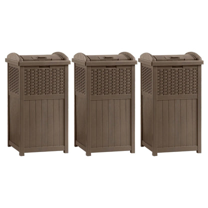 Suncast Trash Hideaway 33 Gallon Resin Wicker Outdoor Garbage Container (4 Pack)
