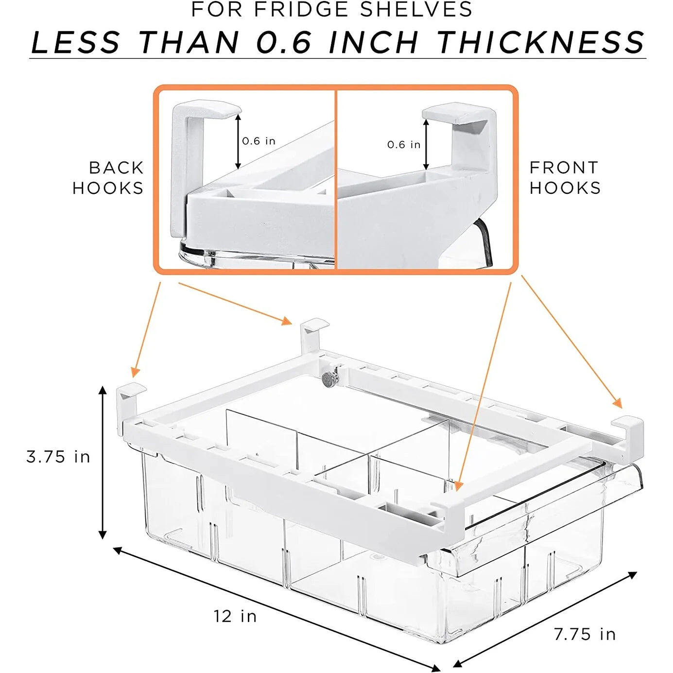 Sorbus Pull Out Fridge Drawer - Attachable Deli Drawer - Adjustable Refrigerator Storage Bin - Clear Design
