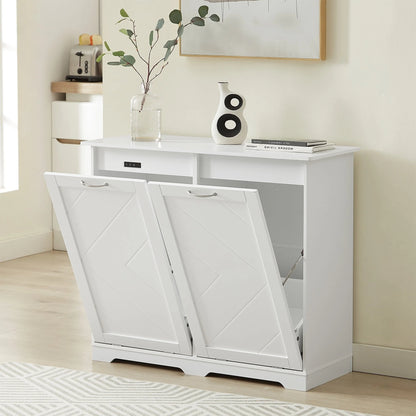 Double Tilt Out Trash Cabinet Free Standing 10 Gallon Recycling Trash Can Cabinet with negative ion and deodorizing function
