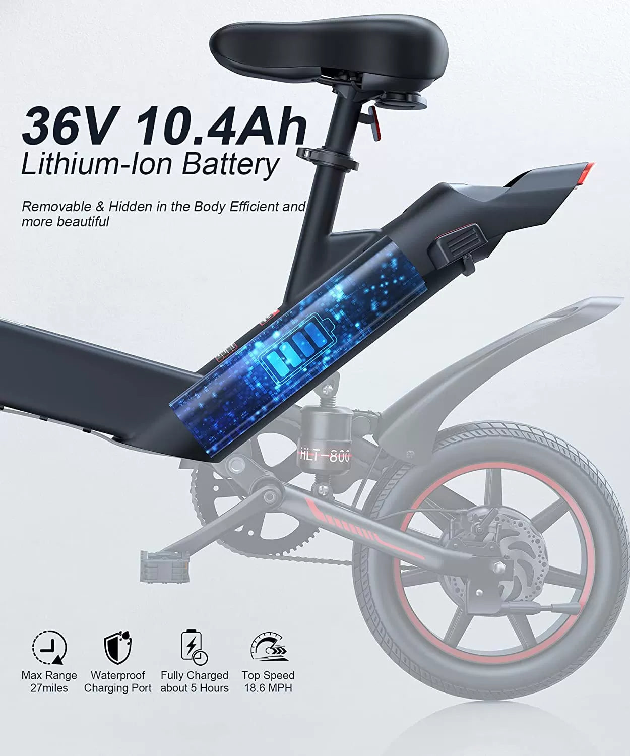 Sailnovo Electric Bike, Electric Bicycle with 18.5mph Electric Bikes for Adults Teens E Bike with Pedals, 14" Waterproof Folding Mini Bikes with Dual Disc Brakes