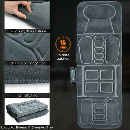 Foldable Heated Massage Pad, Portable Massage Mat with 10 Vibration Motors, Full Body Massage Mattress, Massager Cushion for Back Pain Relief