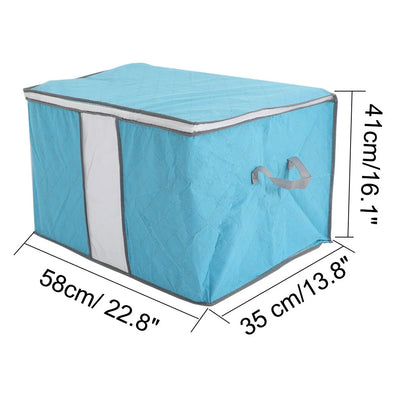 Home Foldable Zippered Dustproof Quilt Clothes Storage Bag Container Blue