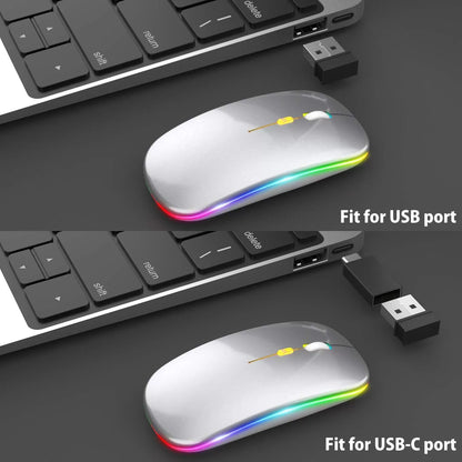[Upgrade] LED Wireless Mouse, Slim Silent Mouse 2.4G Portable Mobile Optical Office Mouse with USB & Type-c Receiver, 3 Adjustable DPI Levels for Notebook, PC, Laptop, Computer, MacBook (Pink)